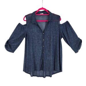 Women’s Cold Shoulder Button Front Blouse Sheer Lightweight Size XL